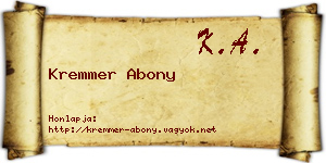 Kremmer Abony névjegykártya